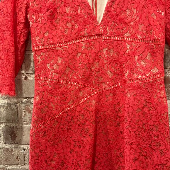 Stylestalker Ari Red Lace V Neck Half Sleeve Sheath‎ Mini Dress Size Medium - Picture 9 of 9